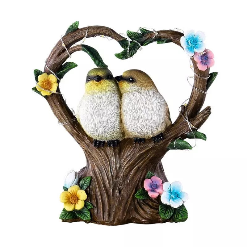 Lovebirds Garden Statue Light Solar Powered Resin Animal Sculpture