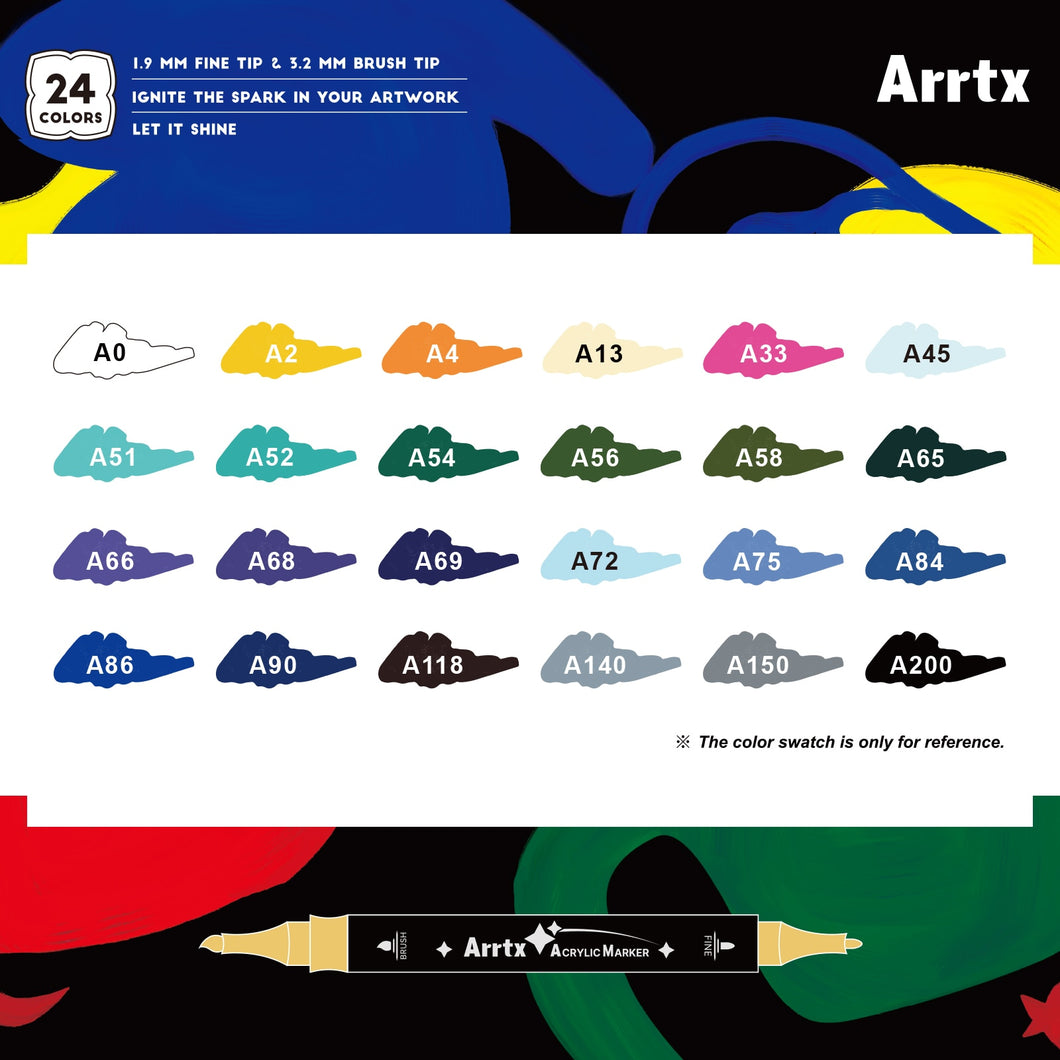 Arrtx 32 Colors Acrylic Marker, Brush Tip and Fine Tip (Dual Tip